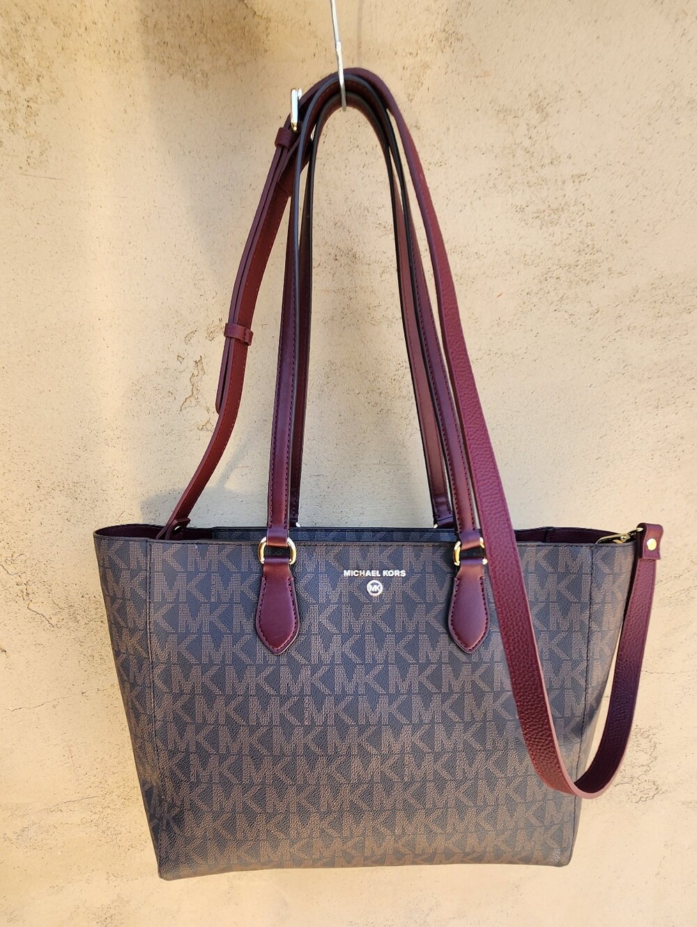 Michael Kors Brown Signature MK Logo Tote – Burgundy Leather - Picture 10 of 12